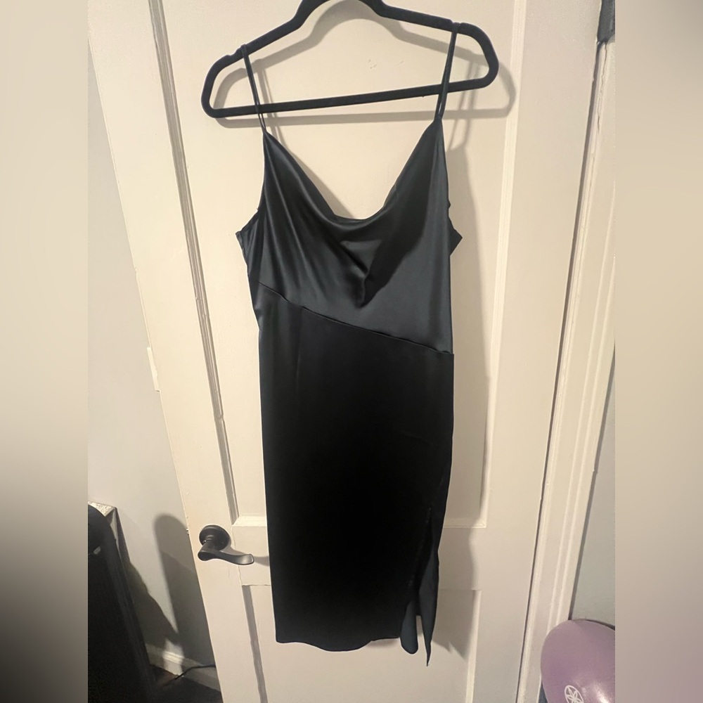 Elegant Navy Satin Slip Dress